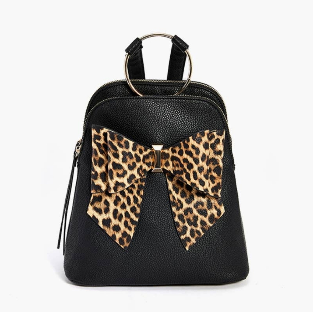 Leopard print bow backpack purse